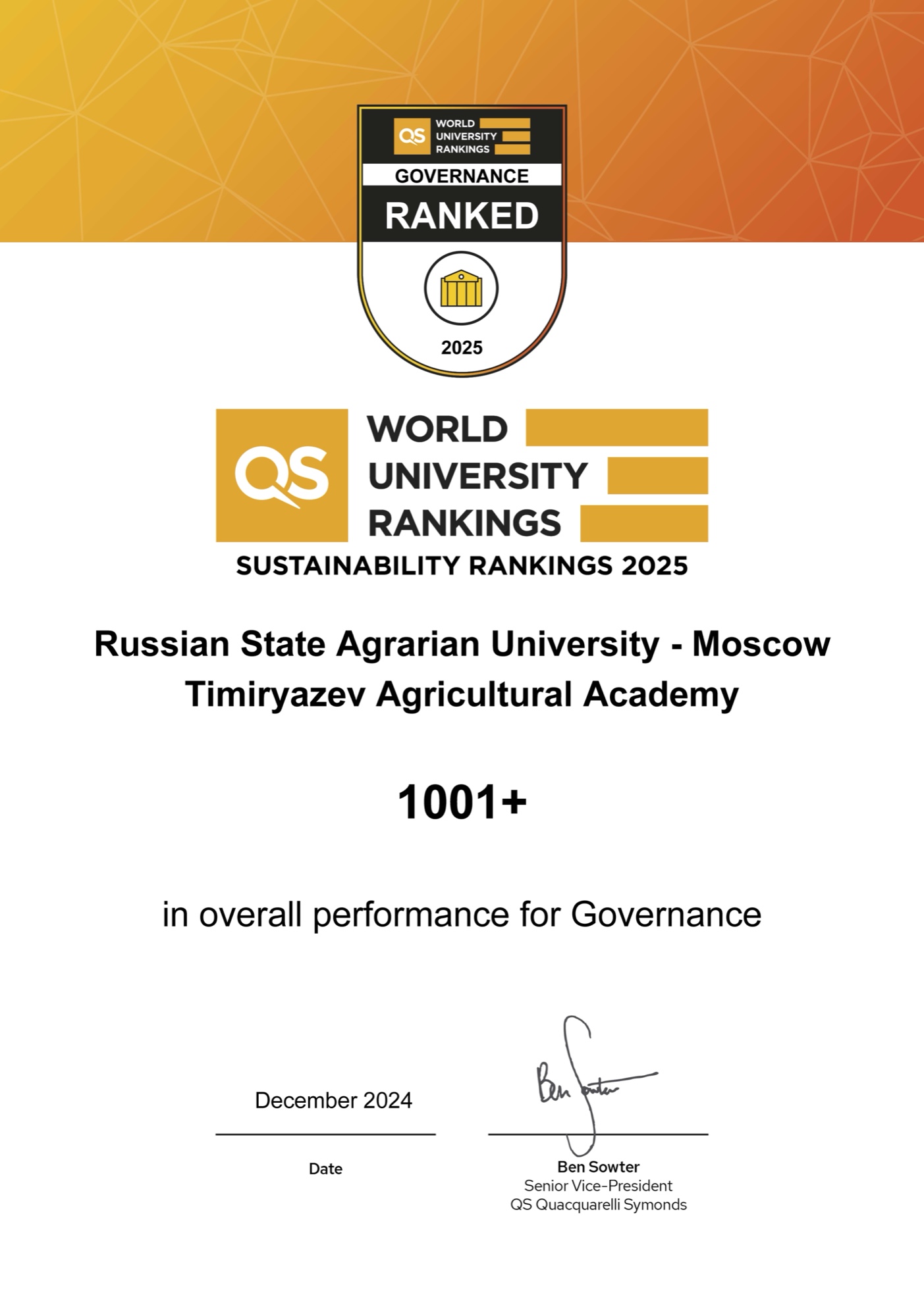QS Sustainability — Governance